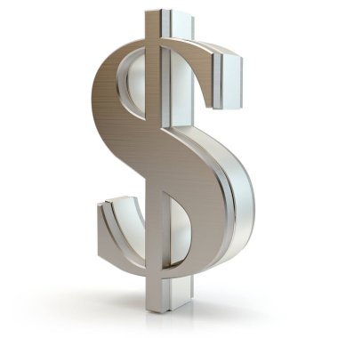 Dolar işareti - gümüş metal, 3D çizim