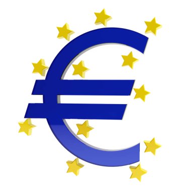 Euro - yıldızlı sembol, 3D illüstrasyon