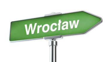 Üzerinde Wroclaw yazısıyla yol işareti, 3 boyutlu illüstrasyon