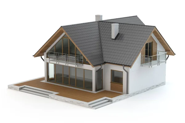 Model Domu Odizolowany Białym Drewnianym Elewacji Ilustracja — Zdjęcie stockowe