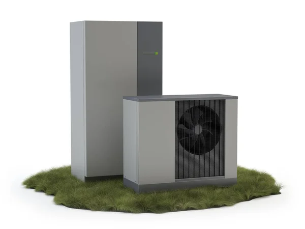 Air Heat Pump System Grass Isolated White Illustration — Stockfoto