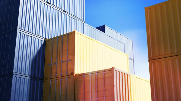 Containers in the port, 3D illustration