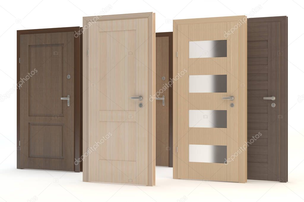 Wooden doors collection, 3D illustration