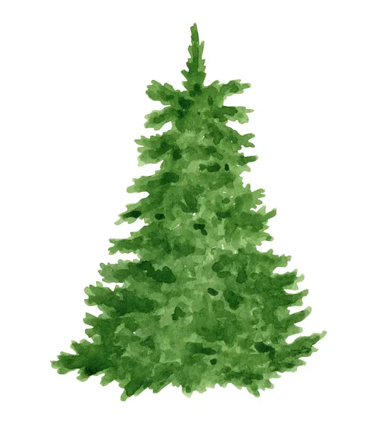 Υδατογραφία Χριστουγεννιάτικο δέντρο εικονογράφηση. Χέρι ζωγραφισμένο αειθαλές έλατο απομονωμένο σε λευκό φόντο. Πλούσιο πράσινο δάσος conifer φυτό σχέδιο για κάρτες χειμώνα, το σχεδιασμό, την εκτύπωση. — Φωτογραφία Αρχείου