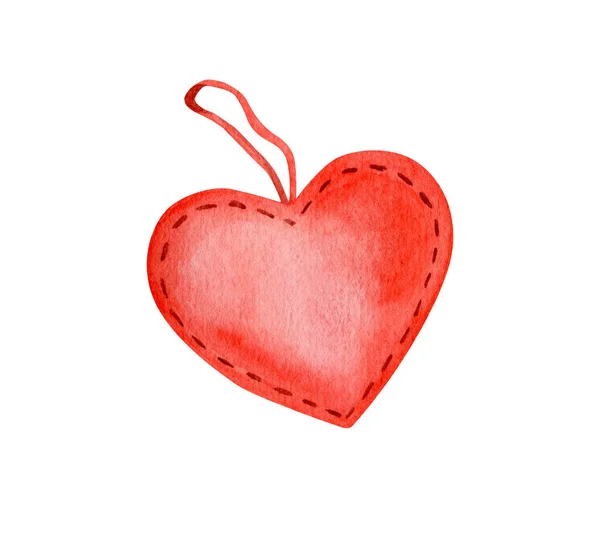 Ilustración del corazón acuarela. Forma de corazón rojo pintado a mano con ojal aislado sobre fondo blanco. Imagen romántica para San Valentín, boda, tarjeta de felicitación, diseño. — Foto de Stock