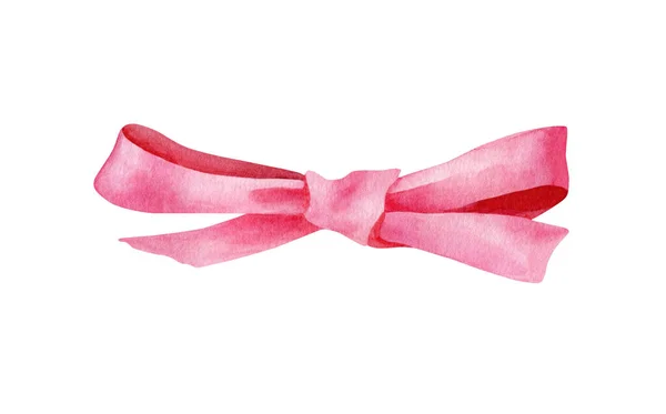 Ilustración de lazo de cinta rosa acuarela. Dibujado a mano lindo bowknot brillante aislado sobre fondo blanco. Decoración festiva para Navidad, San Valentín, cumpleaños. —  Fotos de Stock