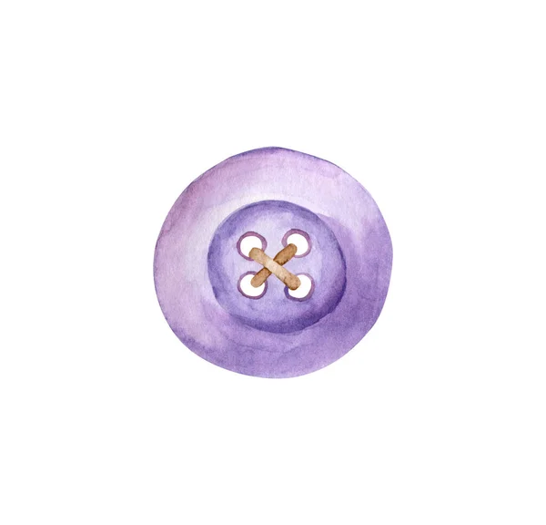 Aquarelle Illustration Bouton Couture Violet Isolé Sur Fond Blanc Objet — Photo