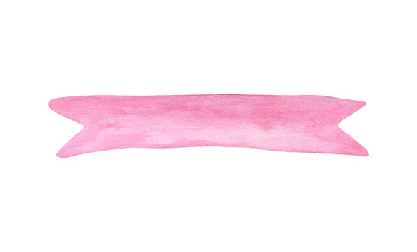 Υδατογραφία ροζ κορδέλα αποτρίχωσης. Χέρι που χαριτωμένο εικονογράφηση banner απομονώνονται σε λευκό φόντο. Γιορτινή διακόσμηση για τα Χριστούγεννα, Ημέρα του Αγίου Βαλεντίνου, γενέθλια. — Φωτογραφία Αρχείου