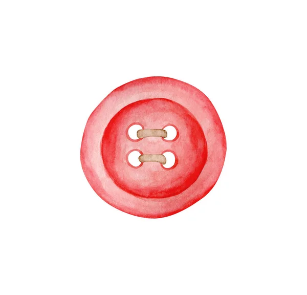 Aquarelle rouge illustration bouton de couture isolé sur fond blanc. Objet d'artisanat mignon dessiné à la main utilisé pour la couture, la broderie, le scrapbook. Hobby clipart pour le design. — Photo