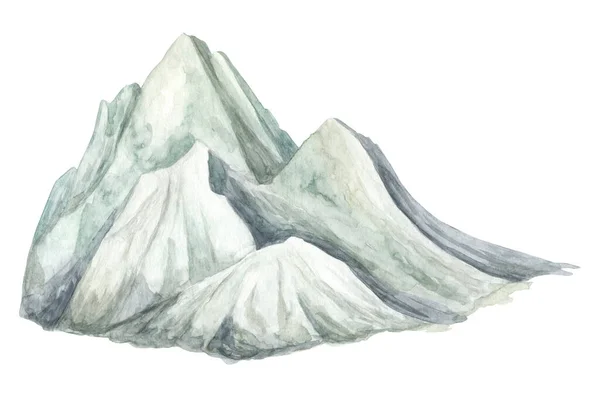Akvarel Horské Ilustrace Ručně Malovaný Vysoký Šedý Vrchol Izolovaný Bílém — Stock fotografie