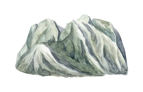 Ilustración Montañas Acuarela Pico Alto Gris Pintado Mano Aislado Sobre — Foto de Stock