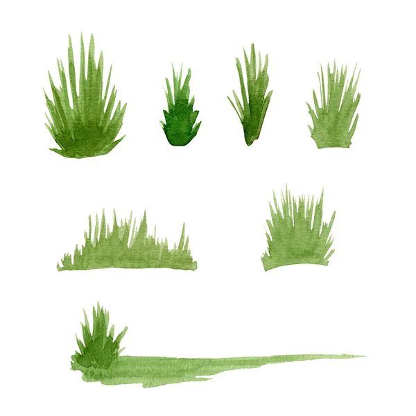 Watercolor Green Grass Hand Painted Summer Field Clipart Grass Patch — 图库照片