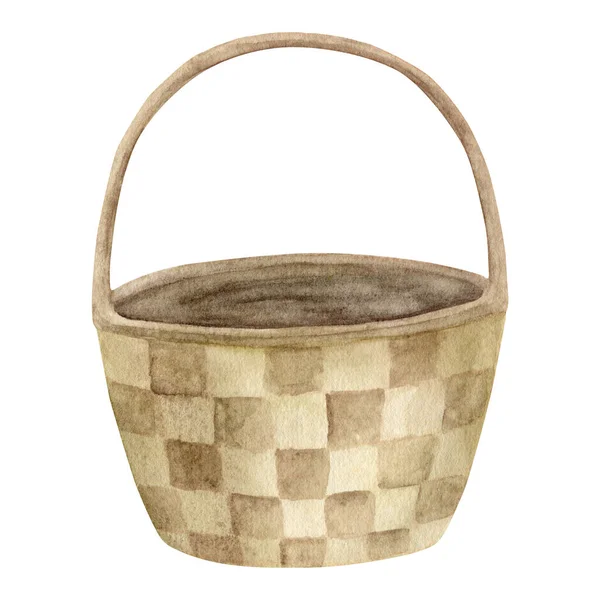 Watercolor Wicker Basket Illustration Hand Painted Brown Empty Woven Container — Stock Photo, Image