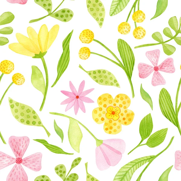Watercolor Floral Seamless Pattern Hand Painted Spring Flowers Background Isolated — ストック写真