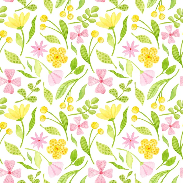 Watercolor Floral Seamless Pattern Hand Painted Spring Flowers Background Isolated — 스톡 사진