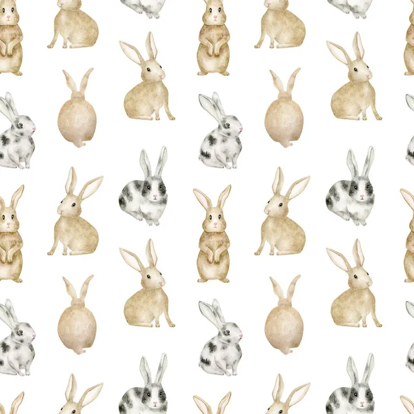 Watercolor Seamless Pattern Cute Rabbits Hand Drawn Brown Little Bunny —  Fotos de Stock