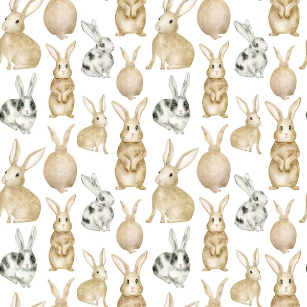 Watercolor Seamless Pattern Cute Rabbits Hand Drawn Brown Little Bunny —  Fotos de Stock