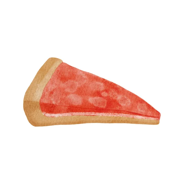 Watercolor Cake Slice Illustration Hand Drawn Piece Cherry Pie Isolated — Stok fotoğraf