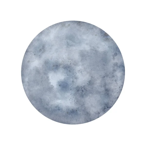 Watercolor Full Moon Illustration Mystical Dusty Blue Cosmic Shape Isolated — Foto Stock
