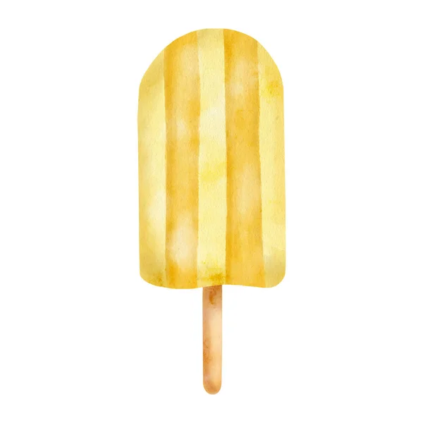 Watercolor Yellow Fruit Popsicle Hand Drawn Passion Fruit Ice Cream — Stok fotoğraf