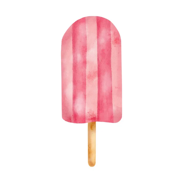 Watercolor Pink Popsicle Hand Drawn Berry Ice Cream Pop Isolated — Fotografia de Stock