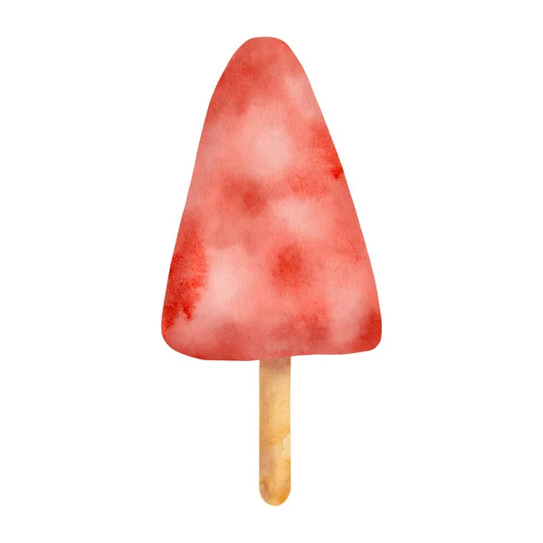 Watercolor Red Popsicle Hand Drawn Watermelon Ice Cream Pop Isolated — Foto de Stock