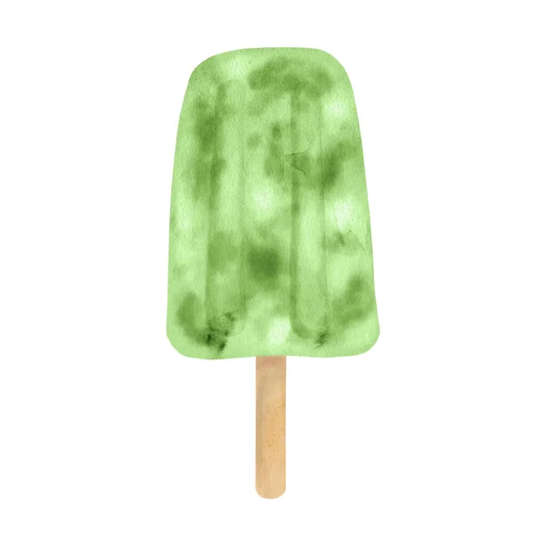 Watercolor Kiwi Popsicle Hand Drawn Fruit Ice Cream Pop Isolated — Zdjęcie stockowe