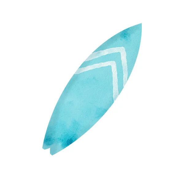 Watercolor Surfboard Illustration Hand Painted Blue Striped Surf Board Isolated — 图库照片