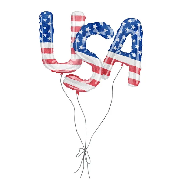 Usa Balloons Watercolor Illustration Hand Drawn Bunch Letter Shaped Air — Stockfoto