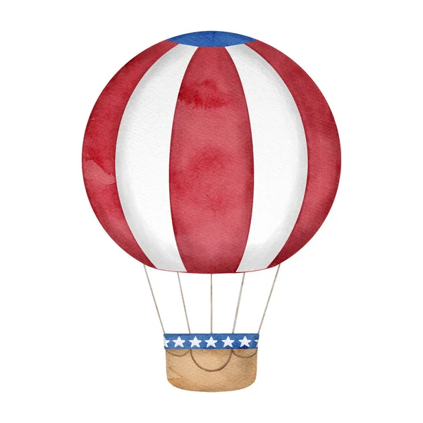 Watercolor American Hot Air Ballon Traditional Stars Stripes Happy 4Th — Stock fotografie