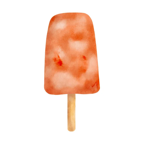 Watercolor Orange Popsicle Hand Drawn Fruit Ice Cream Pop Isolated — Foto de Stock