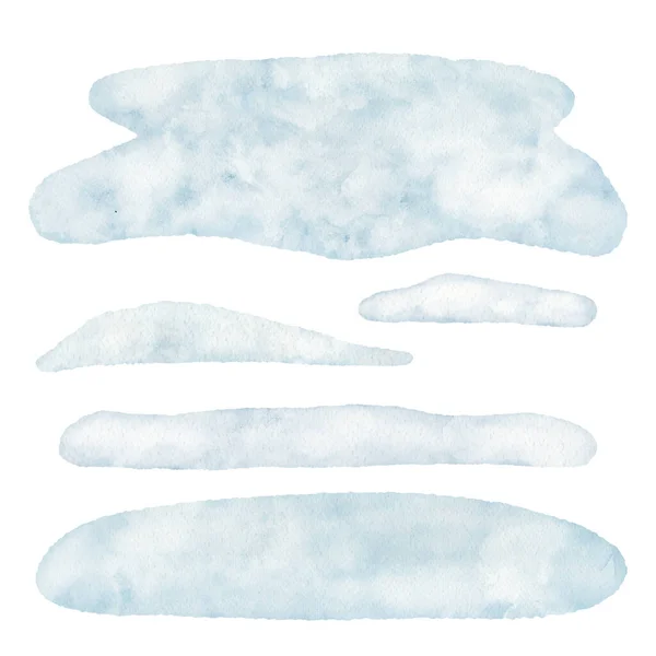 水彩纷呈的雪地图解 一组被白色背景隔离的手绘雪堆 摘要雪白质感 假日设计的冬季景观设计 — 图库照片