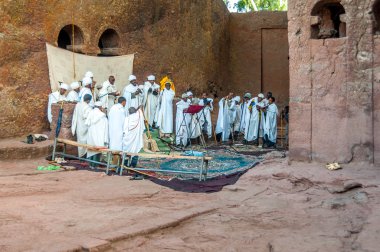 Worship in Lalibela complex clipart