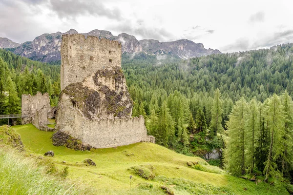 Vue Sur Les Ruines Château Andraz Dans Les Dolomites Tyrol — Photo