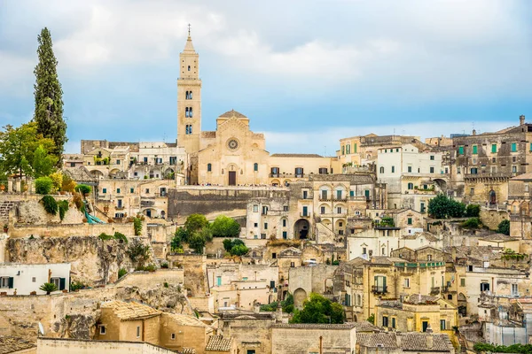 Uitzicht Oude Stad Sassi Van Matera Met Kathedraal Van Madonna — Stockfoto