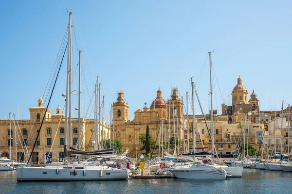 Uitzicht Harbour Saint Lawrence Kerk Birgu Malta — Stockfoto