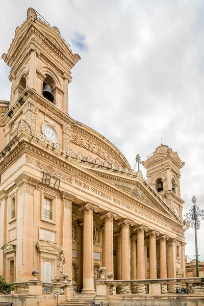 Uitzicht Gevel Van Basiliek Van Onze Lieve Vrouw Mosta Malta — Stockfoto