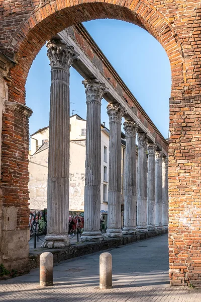 Blick Auf Die Sankt Lorenz Säulen Den Straßen Von Mailand — Stockfoto