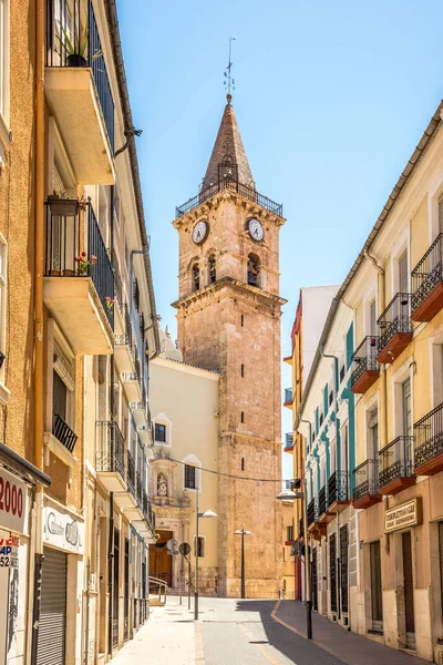 Villena Spain May 2022 Bell Tower Church Santa Maria Streets — Stockfoto