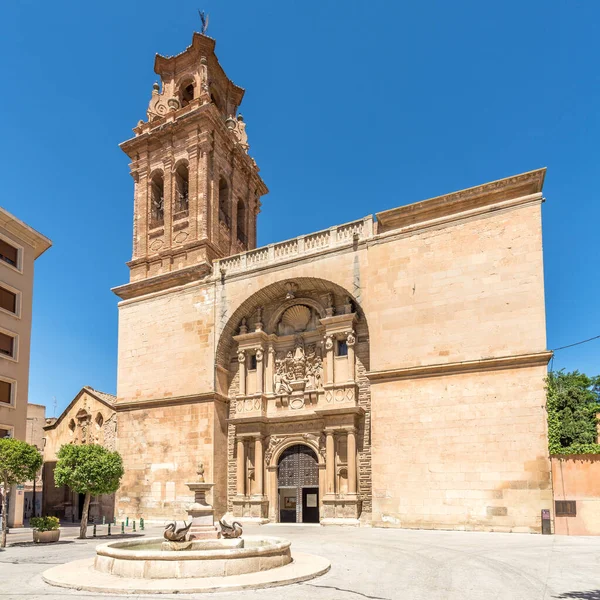 Almansa Spagna Maggio 2022 Veduta Sulla Chiesa Asuncion Con Fontana — Foto Stock