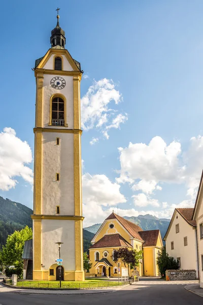 View Clock Tower Church Saint Andreas Zams Austria — Stok fotoğraf