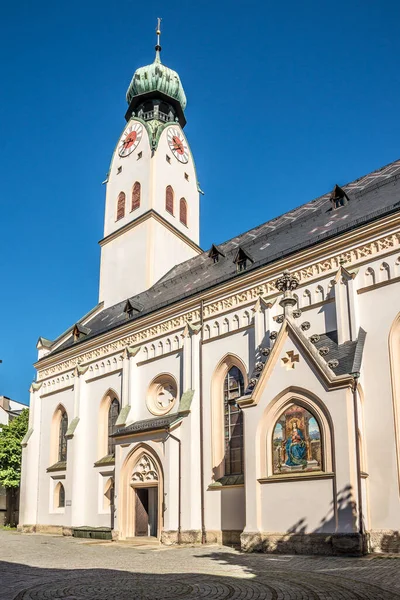 View Bell Tower Church Saint Nicholas Streets Rosenheim Germany — 스톡 사진