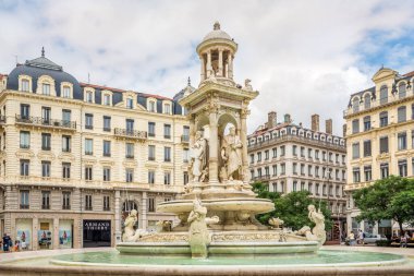 LYON, FRANCE - JUNE 26,2022 - View at the Jacobins place with fountain in Lyon. Lyon is the third-largest city and second-largest metropolitan area of France.