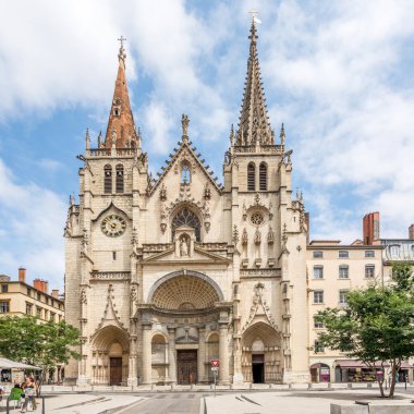 LYON, FRANCE - JUNE 26,2022 - View at the Church of Saint Nizier in the streets of Lyon. Lyon is the third-largest city and second-largest metropolitan area of France.