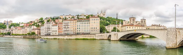 Lyon France June 2022 Panoramic View Waterfront Saone River Bonaparte — Stockfoto