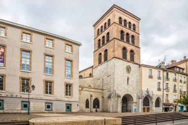 GRENOBLE, FRANCE - JUNE 27,2022 - View at the Cathedral of Notre Dame in the streets of Grenoble. Grenoble is the prefecture and largest city of the Isere department in southeastern France.