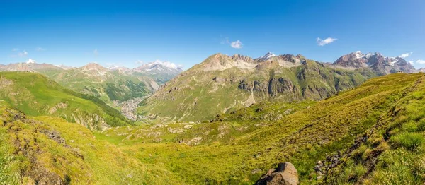 Panoramic View Valley Mountain Town Val Isere Savoie Alps France — Stock fotografie