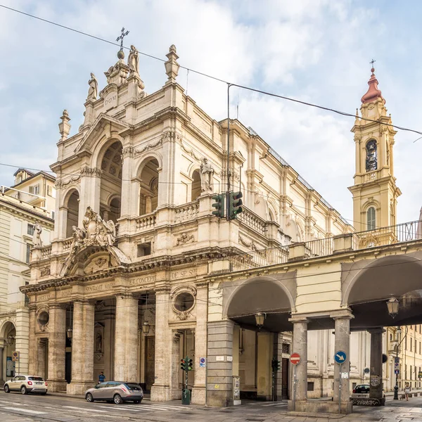 Turin Italië August 2022 Uitzicht Kerk Van Santissima Annunziata Straten — Stockfoto