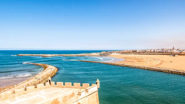 Uitzicht Verkoop Stad Met Stranden Van Udayas Kasbah Rabat Marokko — Stockfoto