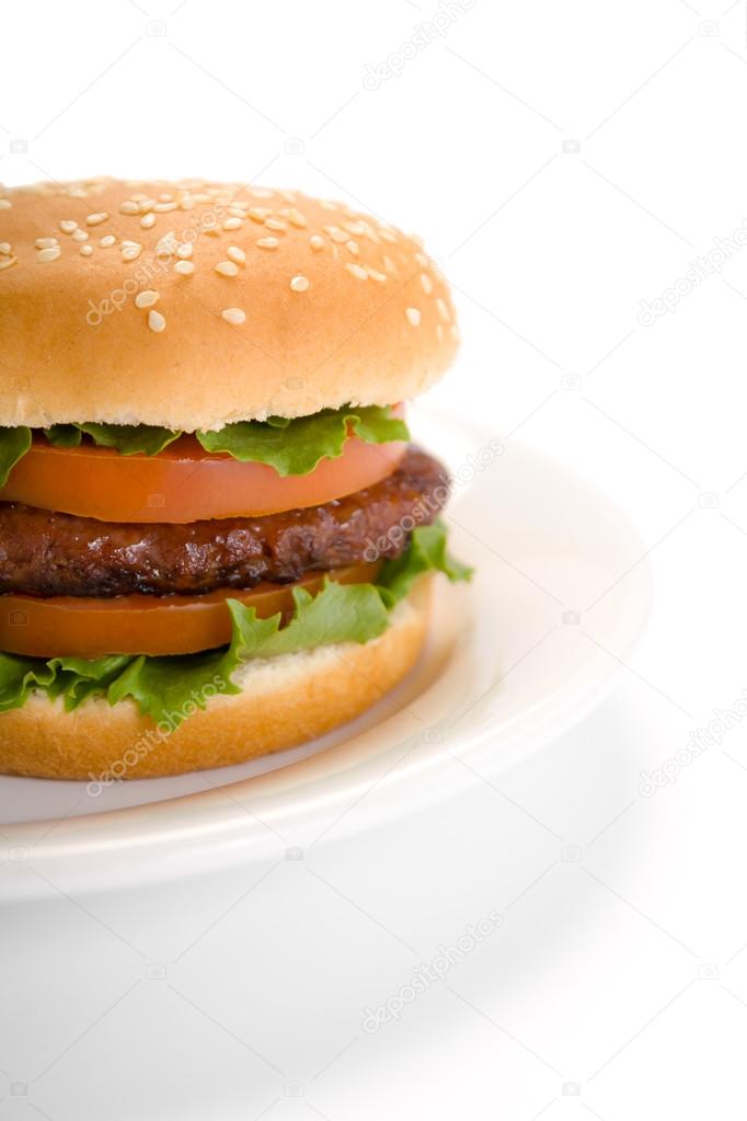 Burger in dish isolated